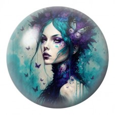 Cabochon en Verre Illustré Femme Gothique aux Fleurs Bleues 12 à 25mm pour la Création de Bijoux Fantaisie - DIY
