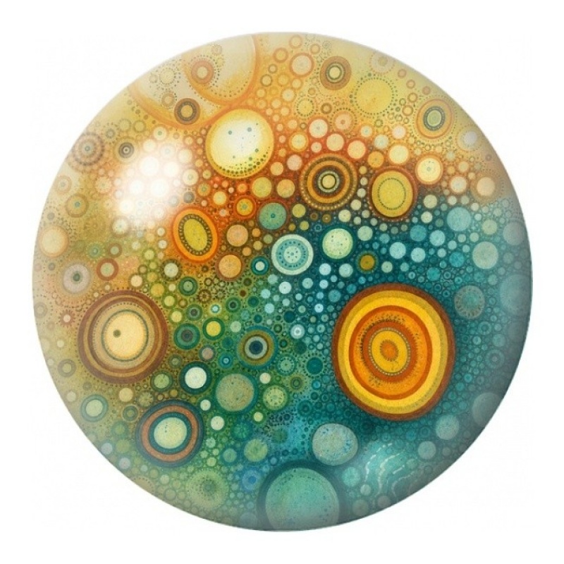 Cabochon en Verre Illustré Bulles d’Or et Turquoise 12 à 25mm
