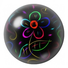 Cabochon en Verre Illustré Fleur Néon sur Fond Noir 12 à 25mm pour la Création de Bijoux Fantaisie - DIY