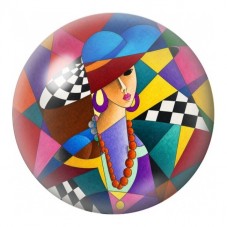 Cabochon en Verre Illustré Femme au Chapeau Géométrique 12 à 25mm pour la Création de Bijoux Fantaisie - DIY