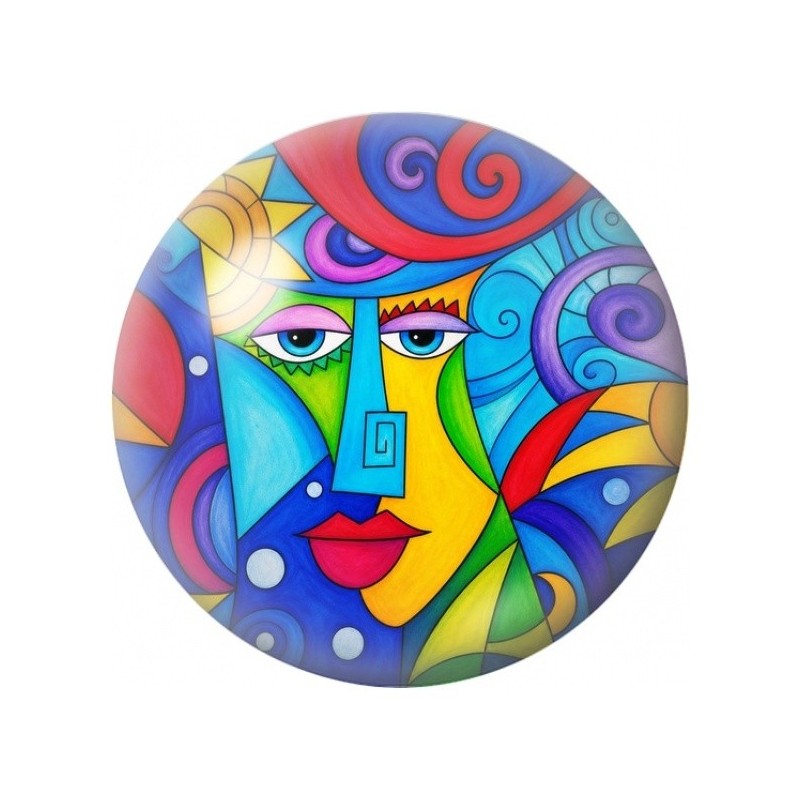 Cabochon en Verre Illustré Visage Cubiste Bleu 12 à 25mm