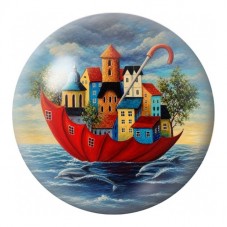 Cabochon en Verre Illustré Village sur Bateau Rouge 12 à 25mm pour la Création de Bijoux Fantaisie - DIY