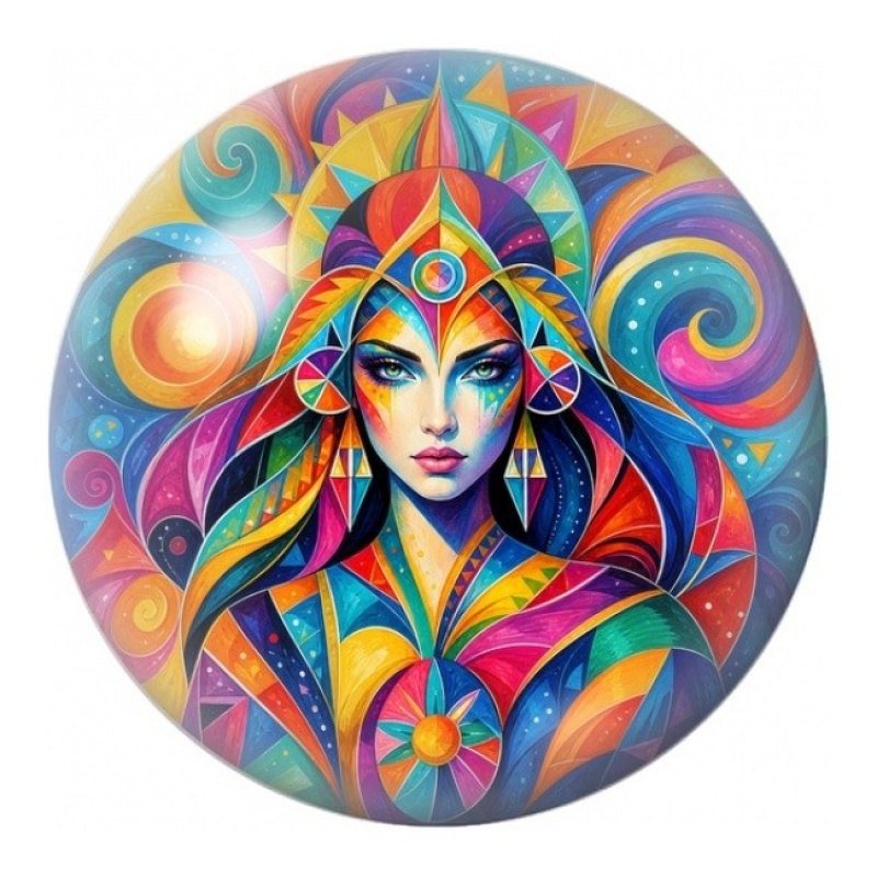Cabochon en Verre Illustré Déesse Géométrique Colorée 12 à 25mm