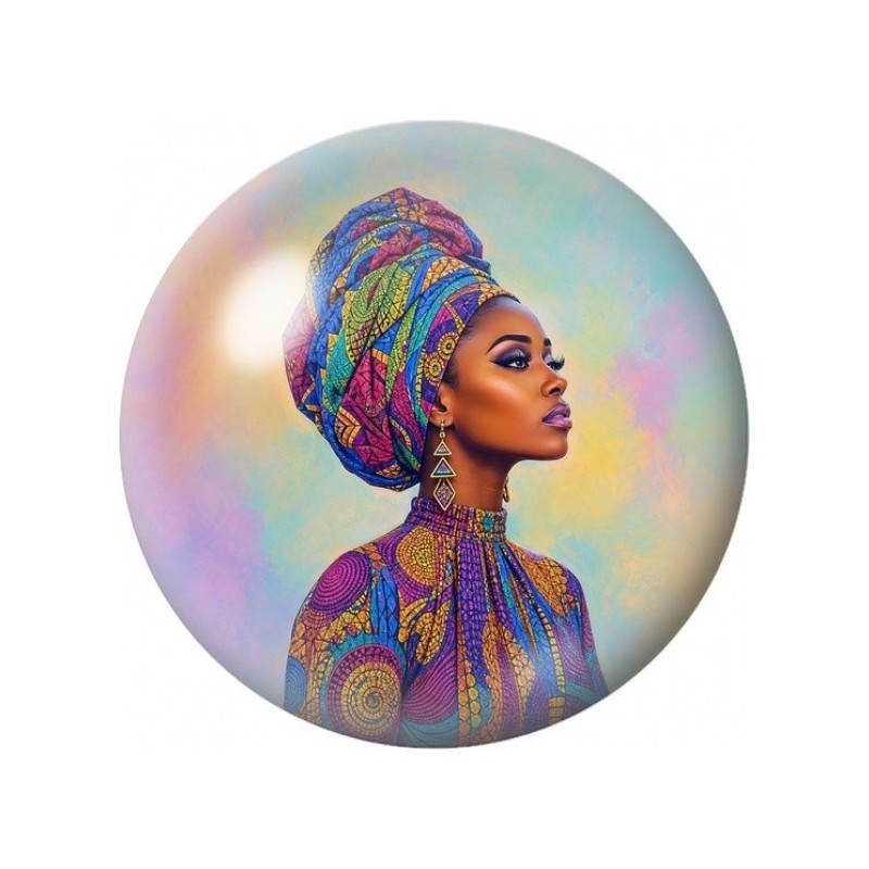 Cabochon en Verre Illustré Africaine au Turban Coloré 12 à 25mm