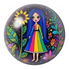Cabochon en Verre Illustré Petite Fille Arc-en-Ciel 12 à 25mm pour la Création de Bijoux Fantaisie - DIY