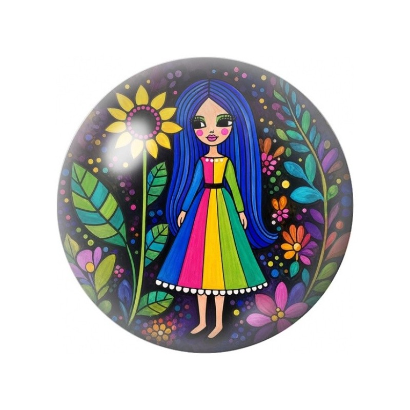 Cabochon en Verre Illustré Petite Fille Arc-en-Ciel 12 à 25mm