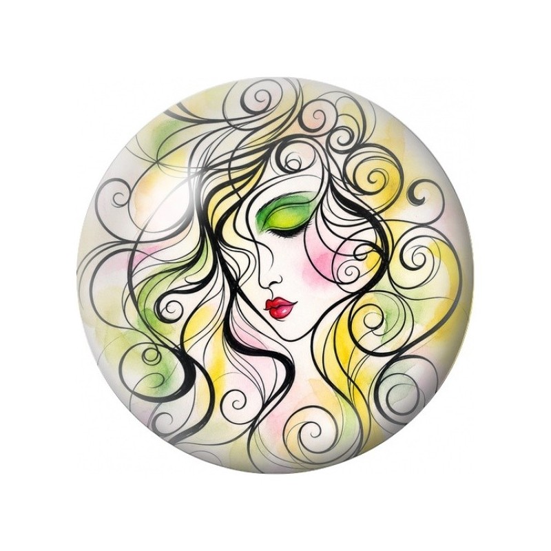 Cabochon en Verre Illustré Visage aux Paupières Vertes 12 à 25mm