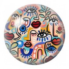 Cabochon en Verre Illustré Visages aux Lignes Colorées 12 à 25mm pour la Création de Bijoux Fantaisie - DIY