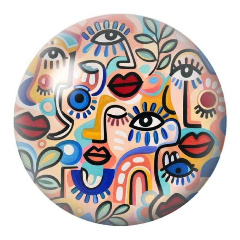 Cabochon en Verre Illustré Visages aux Lignes Colorées 12 à 25mm