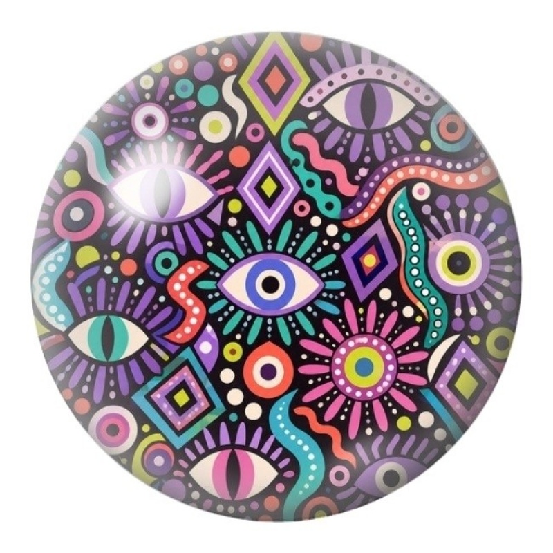 Cabochon en Verre Illustré Mandala aux Yeux Violets 12 à 25mm