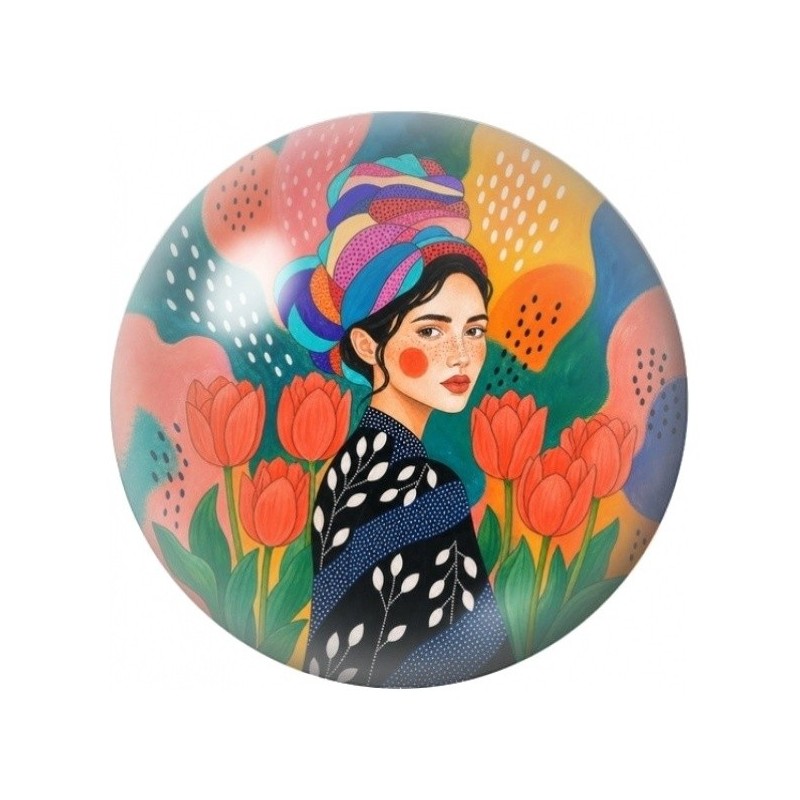 Cabochon en Verre Illustré Femme parmi les Tulipes 12 à 25mm