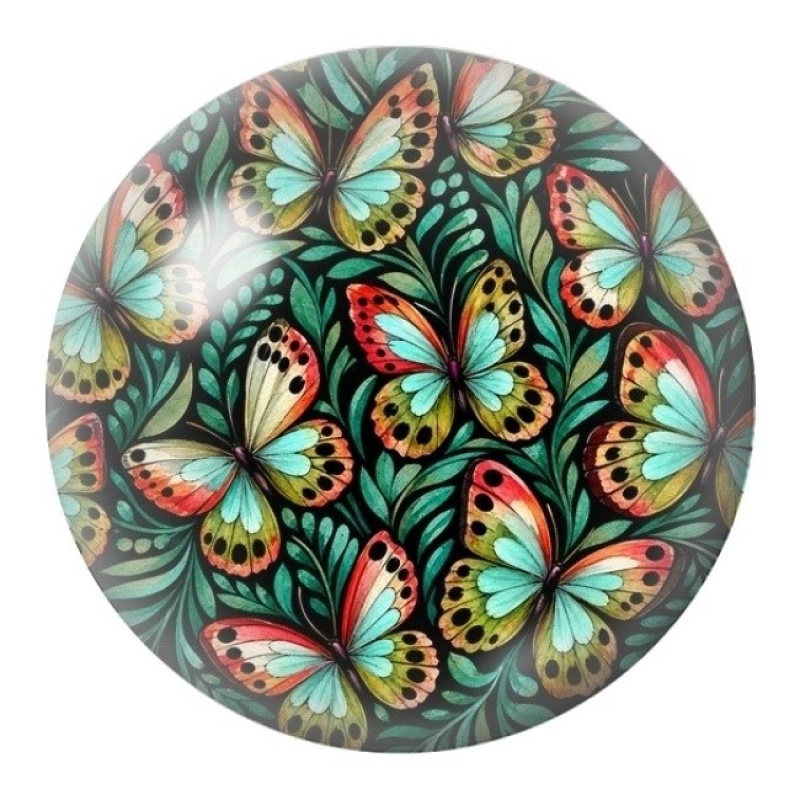 Cabochon en Verre Illustré Papillons au Feuillage Vert 12 à 25mm