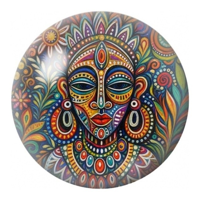 Cabochon en Verre Illustré Masque Tribal Orné 12 à 25mm