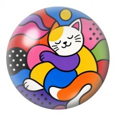 Cabochon en Verre Illustré Chat Endormi Coloré 12 à 25mm pour la Création de Bijoux Fantaisie - DIY