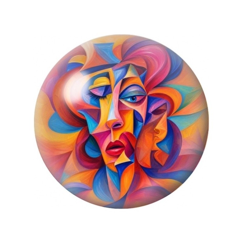 Cabochon en Verre Illustré Visage aux Flammes Colorées 12 à 25mm