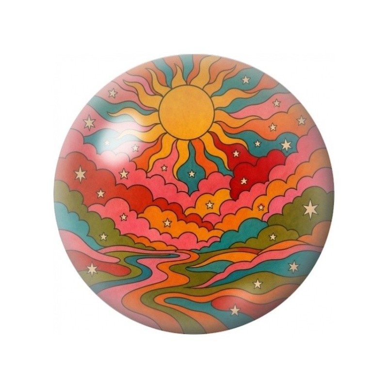 Cabochon en Verre Illustré Soleil sur Paysage Coloré 12 à 25mm