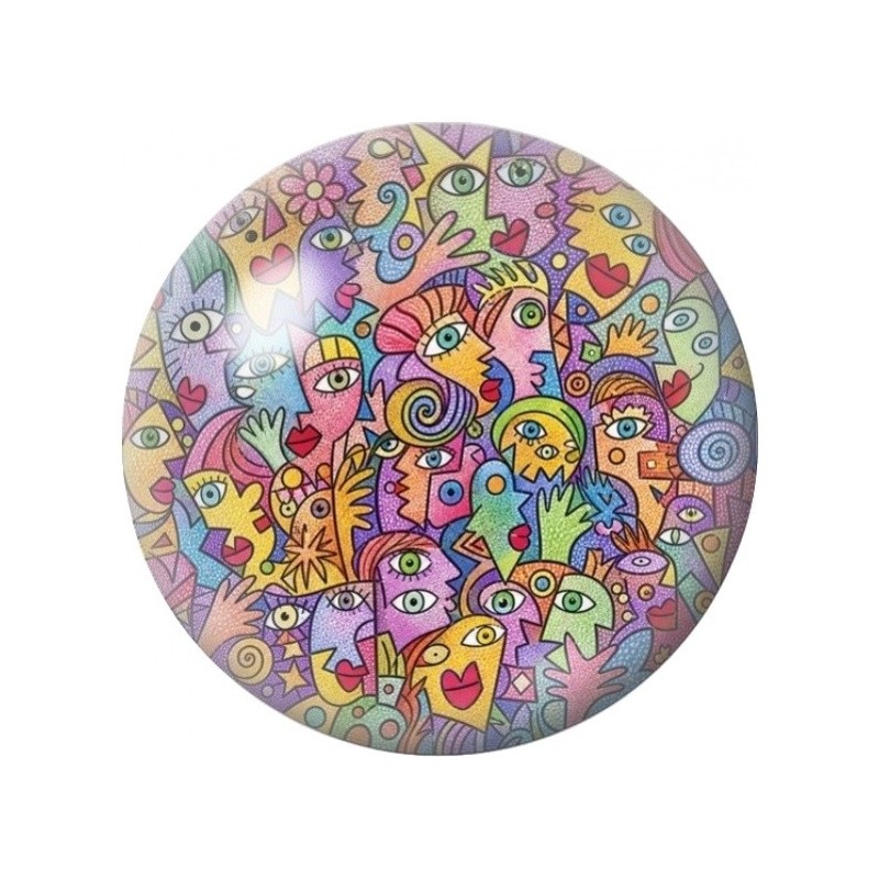 Cabochon en Verre Illustré Foule Fantastique Colorée 12 à 25mm