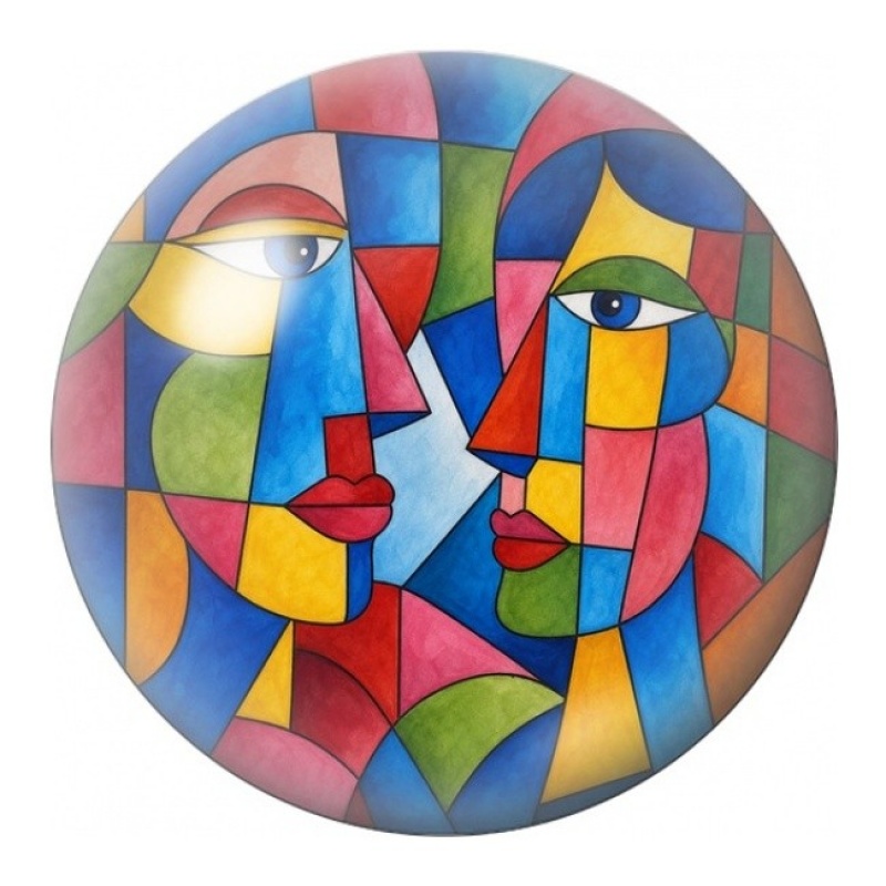 Cabochon en Verre Illustré Duo de Profils Cubistes 12 à 25mm