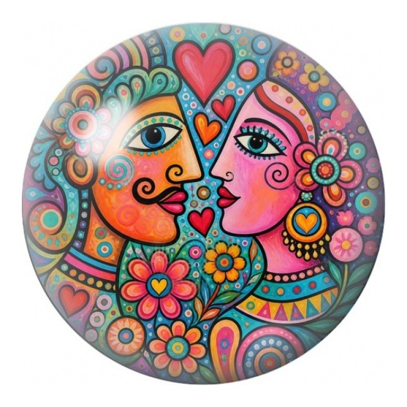 Cabochon en Verre Illustré Duo de Visages Folk 12 à 25mm