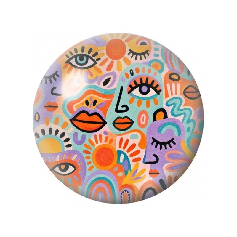 Cabochon en Verre Illustré Visages Pop sur Fond Lilas 12 à 25mm