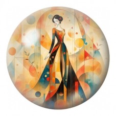 Cabochon en Verre Illustré Femme à la Robe Géométrique 12 à 25mm pour la Création de Bijoux Fantaisie - DIY