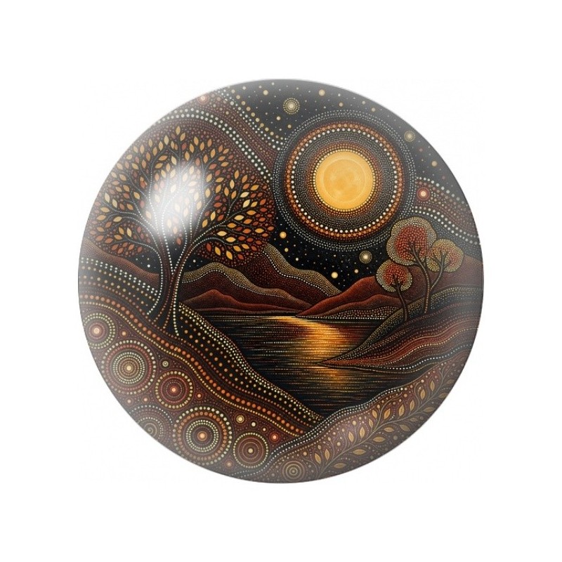 Cabochon en Verre Illustré Paysage Aborigène Nocturne 12 à 25mm