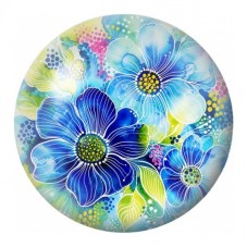 Cabochon en Verre Illustré Fleurs Bleues Lumineuses 12 à 25mm pour la Création de Bijoux Fantaisie - DIY