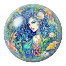 Cabochon en Verre Illustré Déesse Marine aux Coquillages 12 à 25mm pour la Création de Bijoux Fantaisie - DIY
