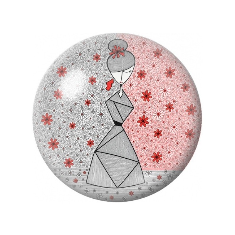 Cabochon en Verre Illustré Femme Origami aux Fleurs Rouges 12 à 25mm