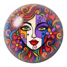 Cabochon en Verre Illustré Visage Fleuri Multicolore 12 à 25mm pour la Création de Bijoux Fantaisie - DIY
