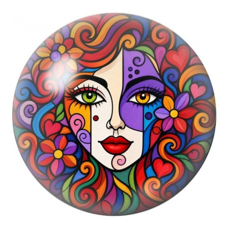 Cabochon en Verre Illustré Visage Fleuri Multicolore 12 à 25mm