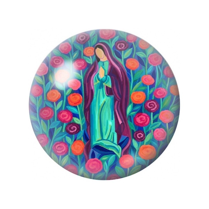 Cabochon en Verre Illustré Femme Bleue parmi les Roses 12 à 25mm