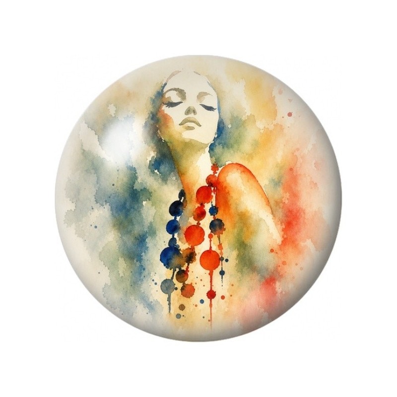 Cabochon en Verre Illustré Femme au Collier Orange 12 à 25mm