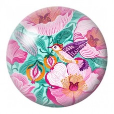 Cabochon en Verre Illustré Colibri aux Hibiscus Roses 12 à 25mm pour la Création de Bijoux Fantaisie - DIY