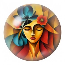 Cabochon en Verre Illustré Femme au Chapeau Fleuri Cubiste 12 à 25mm pour la Création de Bijoux Fantaisie - DIY