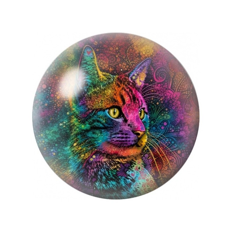 Cabochon en Verre Illustré Portrait de Chat Néon 12 à 25mm
