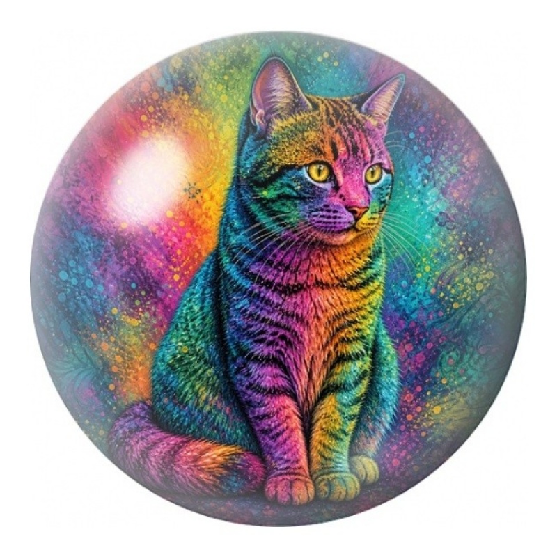 Cabochon en Verre Illustré Chat Assis Arc-en-Ciel 12 à 25mm