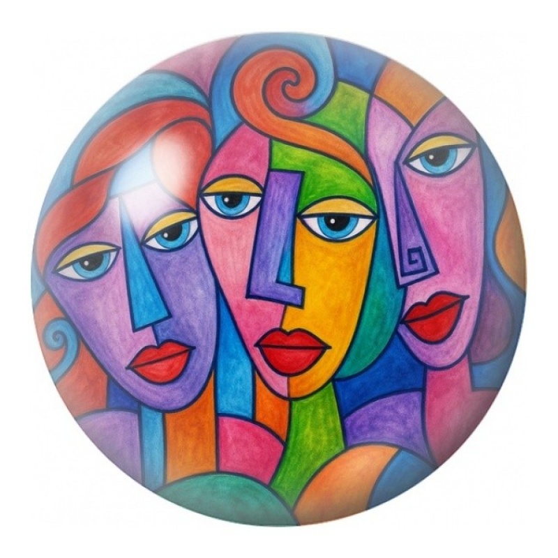 Cabochon en Verre Illustré Trio de Visages Cubistes 12 à 25mm