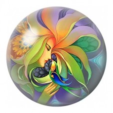 Cabochon en Verre Illustré Oiseau dans une Fleur Fantastique 12 à 25mm pour la Création de Bijoux Fantaisie - DIY