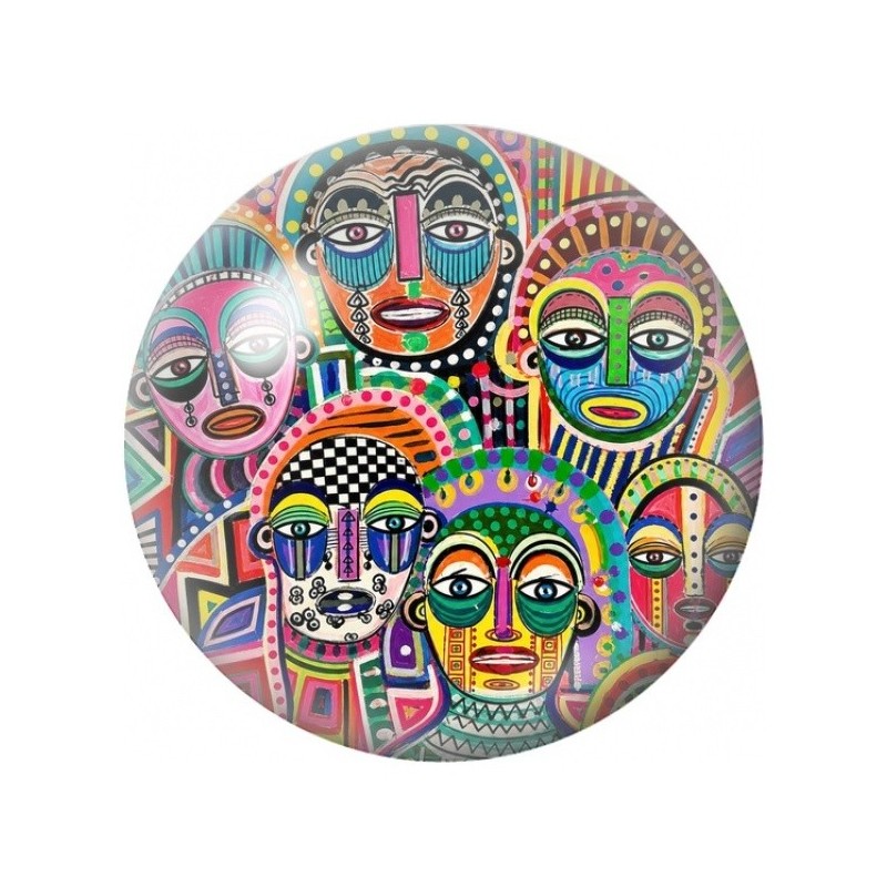 Cabochon en Verre Illustré Totem de Masques Colorés 12 à 25mm