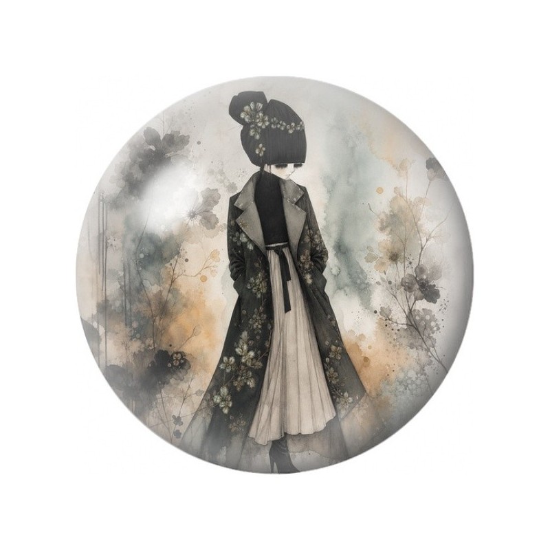 Cabochon en Verre Illustré Élégante en Robe Noire 12 à 25mm