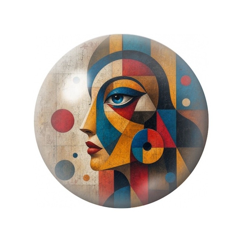 Cabochon en Verre Illustré Profil Cubiste au Regard Bleu 12 à 25mm