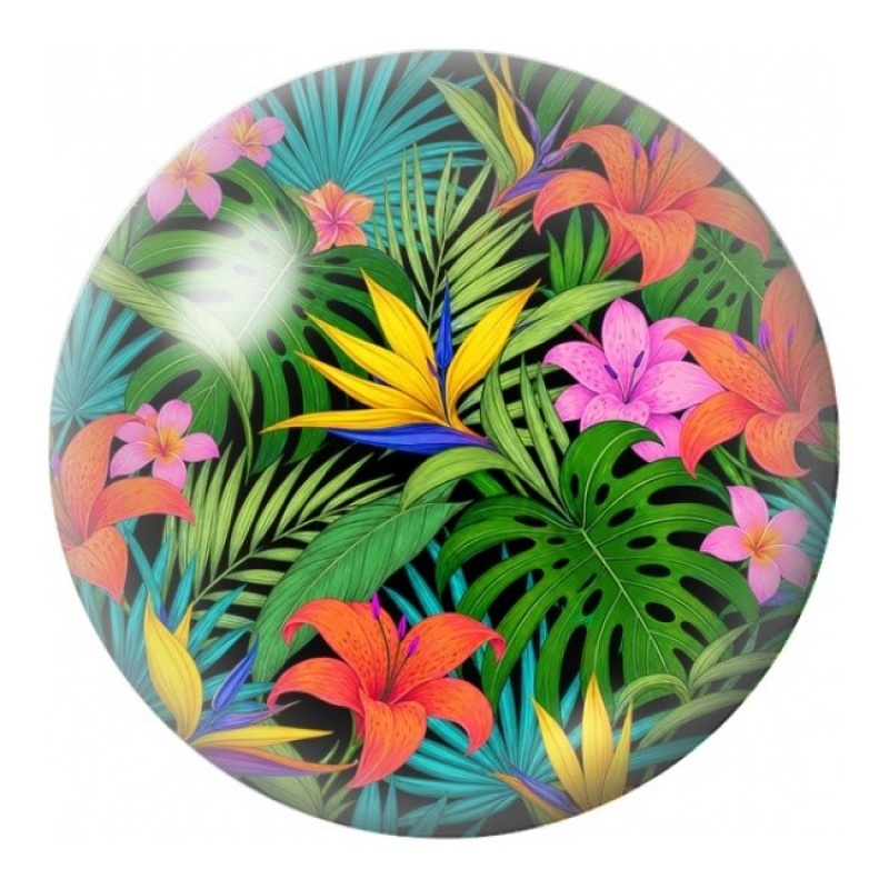 Cabochon en Verre Illustré Jungle Tropicale Fleurie 12 à 25mm