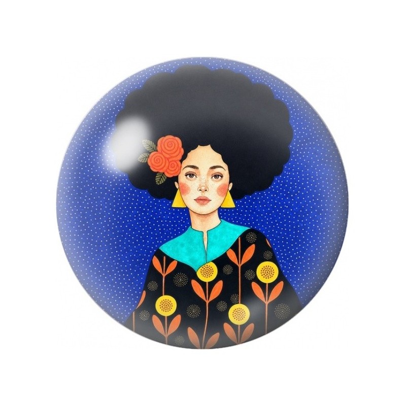 Cabochon en Verre Illustré Femme Afro aux Tulipes 12 à 25mm