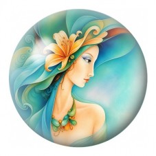 Cabochon en Verre Illustré Femme au Lys Orange 12 à 25mm pour la Création de Bijoux Fantaisie - DIY