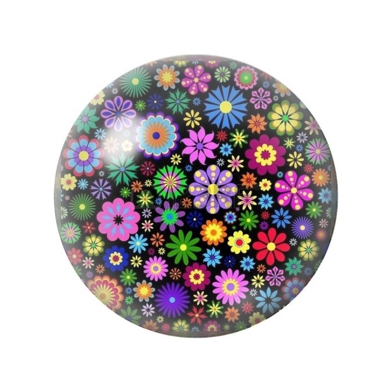 Cabochon en Verre Illustré Nuit de Fleurs Colorées 12 à 25mm