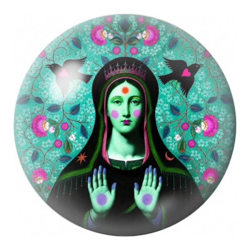 Cabochon en Verre Illustré Prêtresse Verte Mystique 12 à 25mm