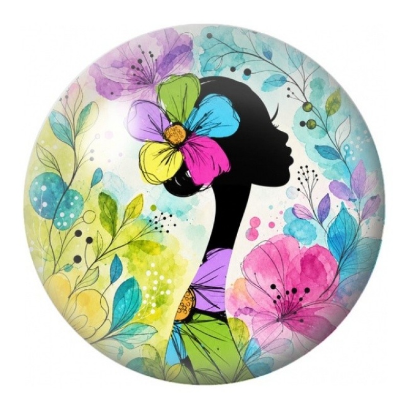 Cabochon en Verre Illustré Silhouette aux Fleurs Pastel 12 à 25mm