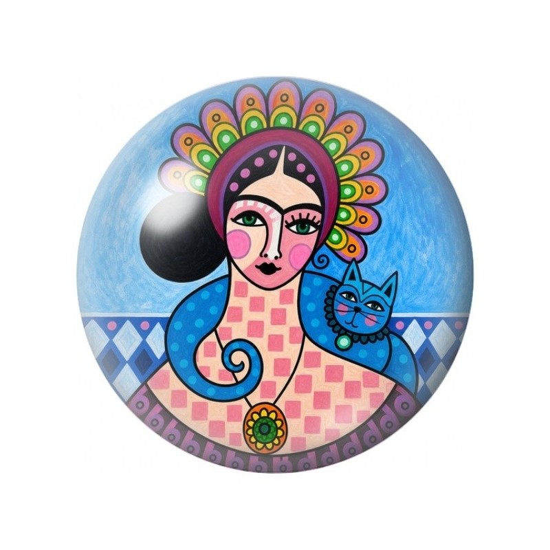 Cabochon en Verre Illustré Femme et Chat Graphiques 12 à 25mm