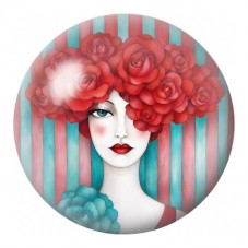 Cabochon en Verre Illustré Femme à la Couronne de Roses 12 à 25mm pour la Création de Bijoux Fantaisie - DIY